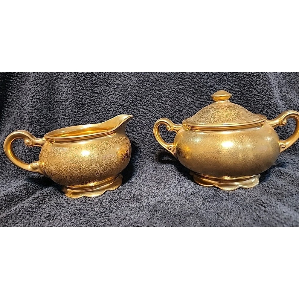 Vintage Wheeling W. Va. Gold China Creamer & Sugar K-11